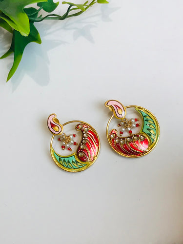 Round Pearl Tanjore Earrings